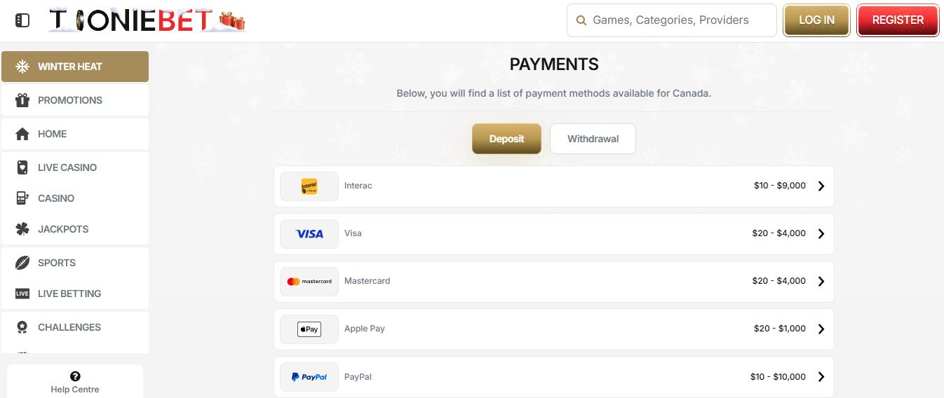 Make deposits using Interac Visa PayPal Apple Pay